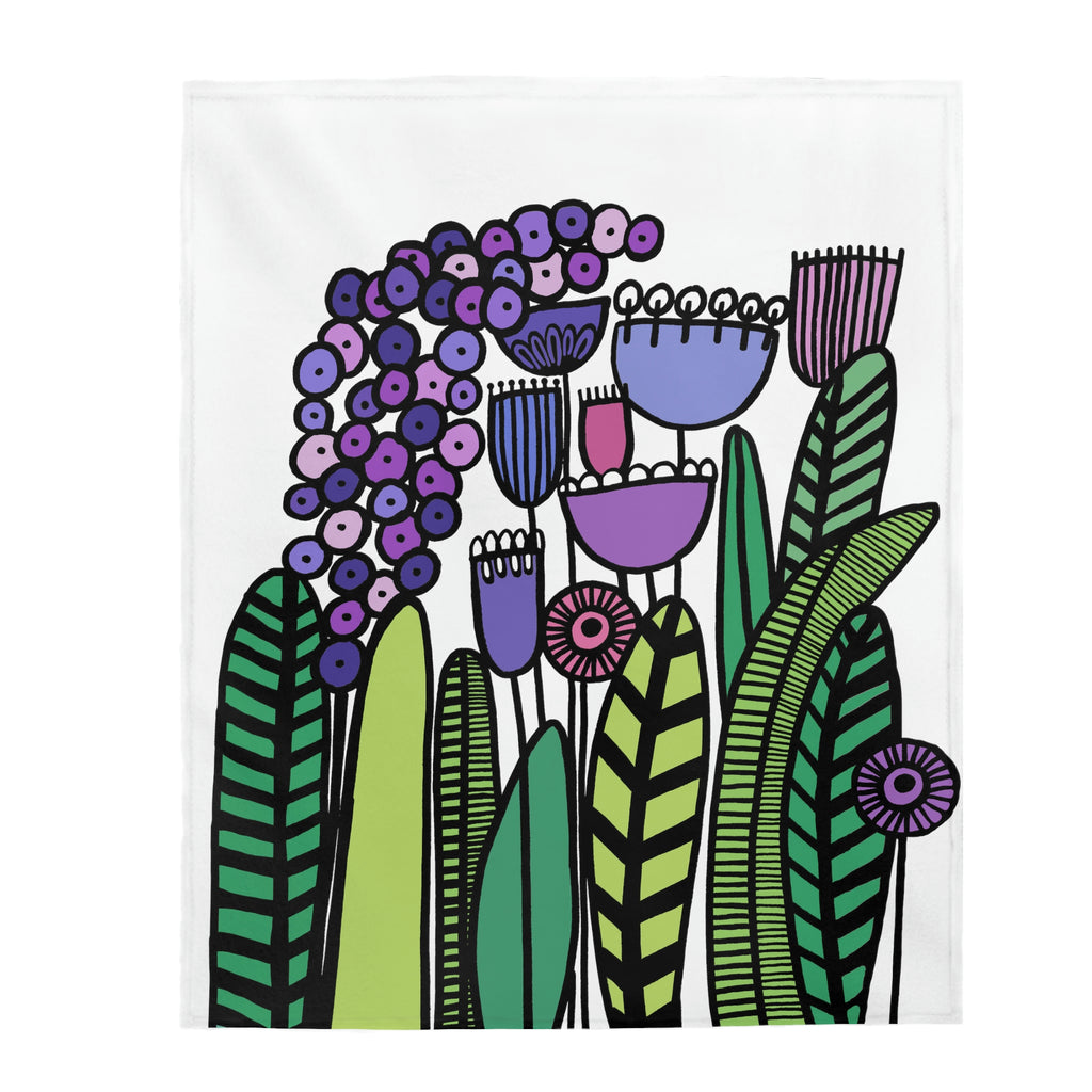 Velveteen Plush Blanket - Flowers Lilac