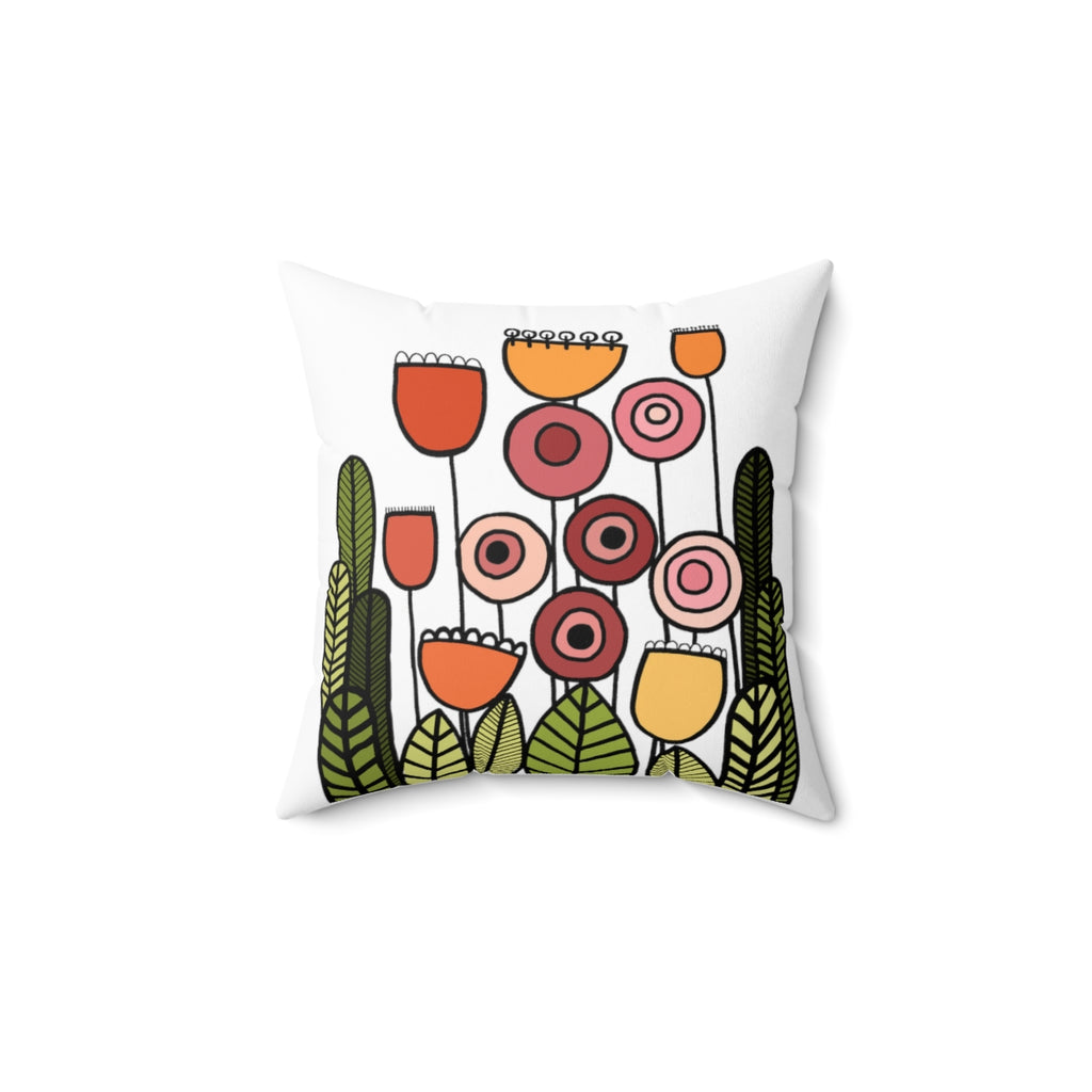 Happy Flower Field Spun Polyester Square Pillow